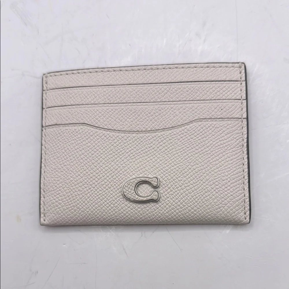 Coach Flat Pebbled Textured Cream Card Case Leather Wallet